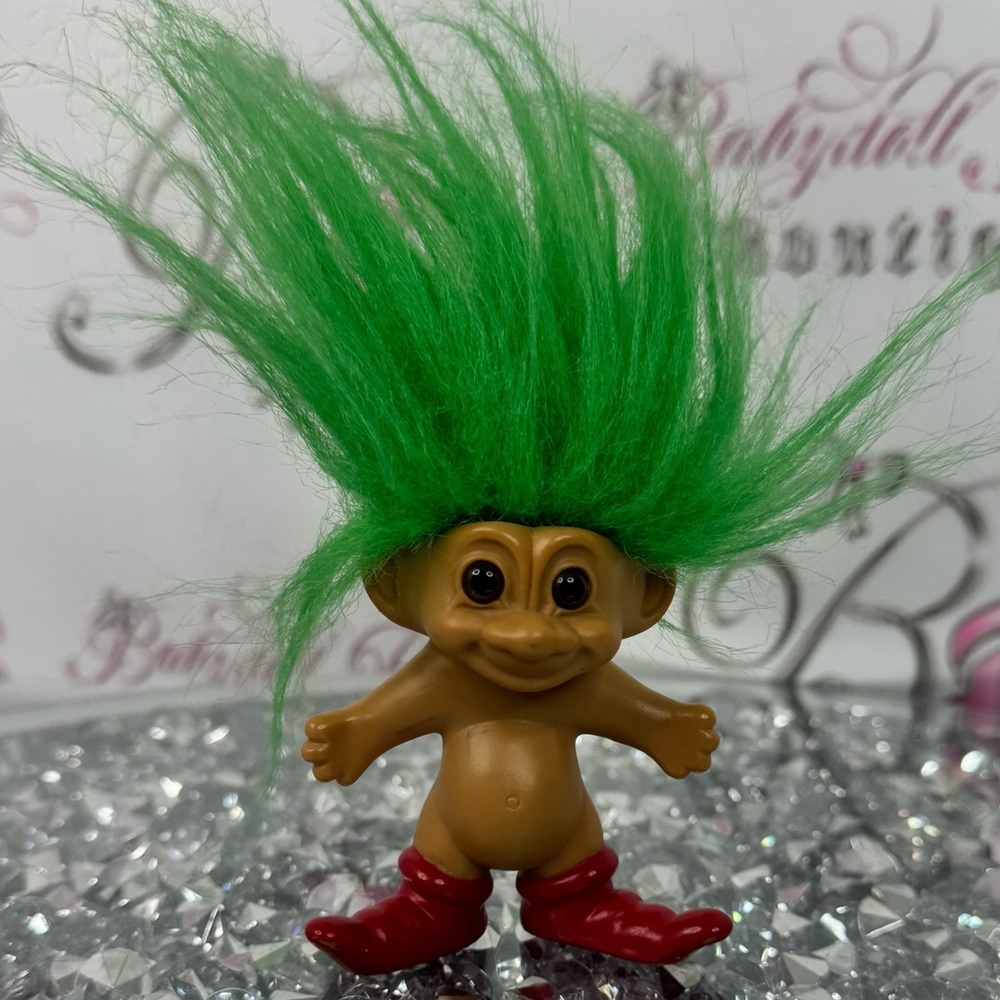 Vintage Troll Doll elf with Green Hair Red Boots elf 🧝 rare retro crazy hair